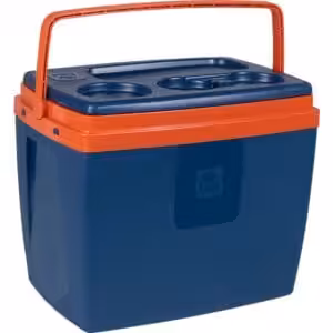 Caixa térmica azul e laranja
